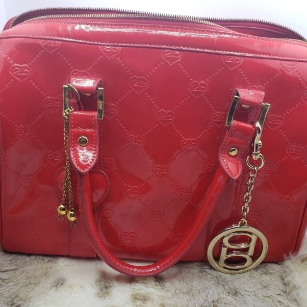Baby Phat Red Patent Leather Satchel Bag 2B Heart Monogram Gold Charm Y2K